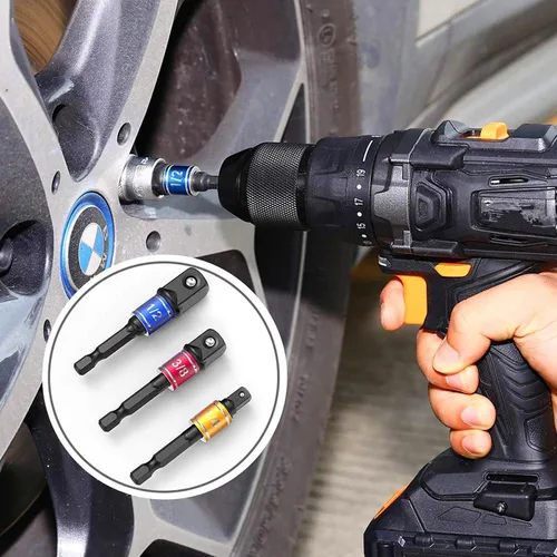 Vista 7 de CIGOTU Juego de extensión de adaptador de enchufe, 1/4, 3/8, vástago hexagonal de 1/2 pulgada, grado de impacto, convertidor de taladro eléctrico a