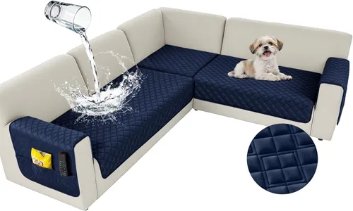 Vista 23 de Arfntevss Fundas impermeables para sofá seccional de esquina para perros y mascotas, funda de sofá en forma de L, terciopelo lavable grande