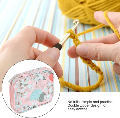 Vista 2 de GLOGLOW Estuche de gancho de ganchillo, organizador de viaje de doble cara con cremallera para agujas de ganchillo y otros accesorios de tejer