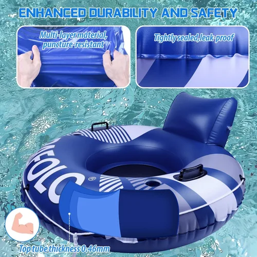Vista 6 de Pool Float Adult, Inflatable River Tube Float, River Tubes for Floating Heavy Duty with Mesh Bottom, Comfortable Backrest & 2 Cup Holders & Durable