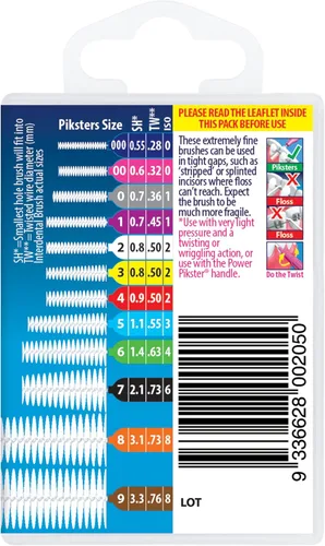 Vista 8 de Piksters Cepillos interdentales, 40 unidades, tamaño 0, cepillo interdental para dientes para espacios muy estrechos, cerdas suaves para encías