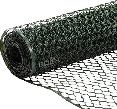 Vista 9 de Boen Malla hexagonal de plástico para aves de corral, barrera temporal de alambre de pollo para patio (2 x 25 pies, negro)