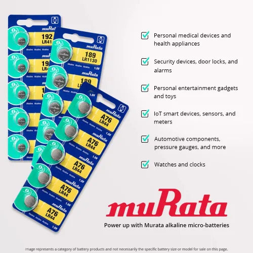 Vista 3 de Murata Batería LR44 AG13 357A 1.55V Pila de Botón Alcalina (5 Baterías)