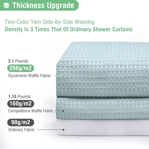 Vista 68 de Cortina de ducha de tela Dynamene verde oscuro - Cortinas de baño de tela de nido de abeja texturizadas resistentes, juego de cortinas de baño