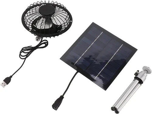 Vista 2 de Ventilador de panel solar portátil de 20 W, ventilador de piso alimentado por panel solar con soporte telescópico, kits de ventilador de panel solar