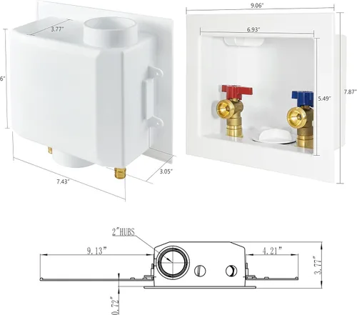 Vista 2 de Caja de salida para lavadora EFIELD, entrada Pex de 1/2 pulgada con crimpado con drenaje central, color blanco, (WM002)