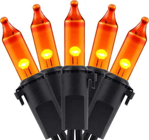 Vista 14 de YULETIME Luces de Navidad naranjas con cable marrón, 66 pies, 200 luces con certificación UL, paquete de 2 juegos de 33 pies, 100 miniluces