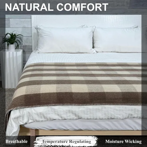 Vista 4 de EKTOS 90% Wool Plaid Blanket, 90" x 66", Fire Pit Blankets, Camping Blankets for Cold Weather (Brown)