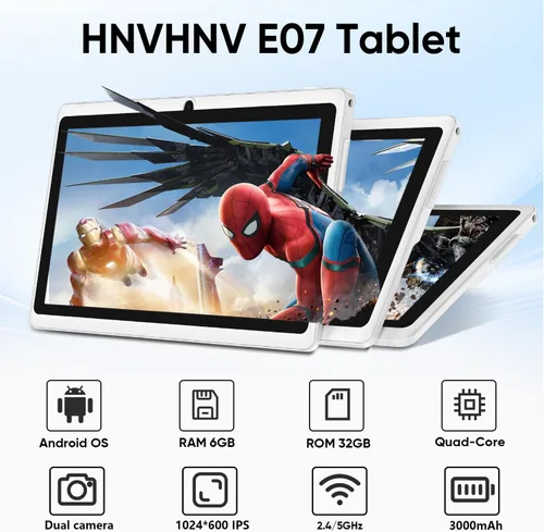 Vista 2 de HNVHNV Tablet Android 15 de 7 Pulgadas, 9 GB RAM 32 GB ROM 1 TB Expansión, Procesador Quad-core, Cámara Dual, WiFi 5G/2.4G, Bluetooth, Control Negro