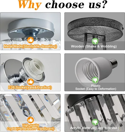 Vista 5 de BUXVRCS Candelabro de cristal plateado - Moderna lámpara de techo semiempotrada para cocina, dormitorio, sala de estar y más (plateado)