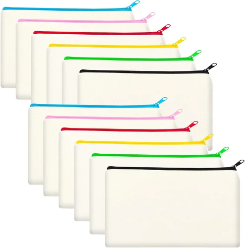 Vista 12 de Legigo Bolsa de Lona en Blanco con Cremallera Estuche Bolsas de Maquillaje a Granel - Estuche de Lona Multiusos para Lápices con Cremallera