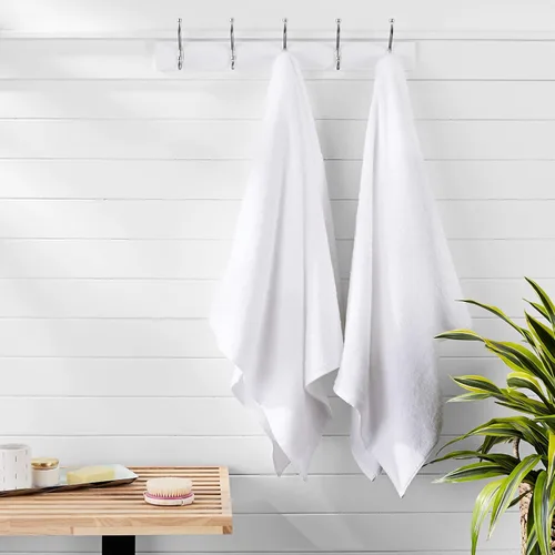 Vista 8 de Yaxa Basics 2 toallas de baño de gran tamaño de secado rápido, 100% algodón, color blanco, de 62 x 30 pulgadas