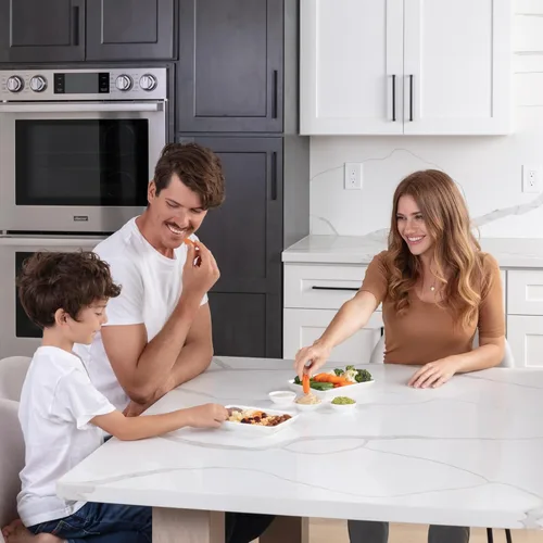 Vista 5 de Juego de platos de aperitivo de 8 pulgadas con tazas de inmersión para servir, postres, ensaladas, resistentes a las astillas, platos de cena