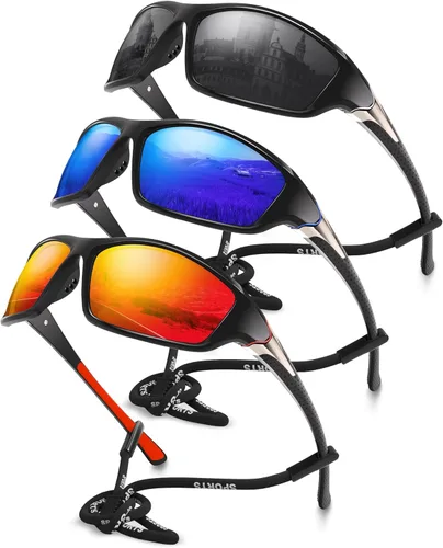 Paquete de 3 lentes de sol deportivos polarizados para hombres, gafas de sol masculinas envolventes con protección UV para ciclismo, pesca y
