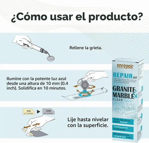 Vista 7 de Kit de reparación de encimera de mármol, granito y cuarzo (transparente) – Soluciona tus defectos como un profesional I También para kit