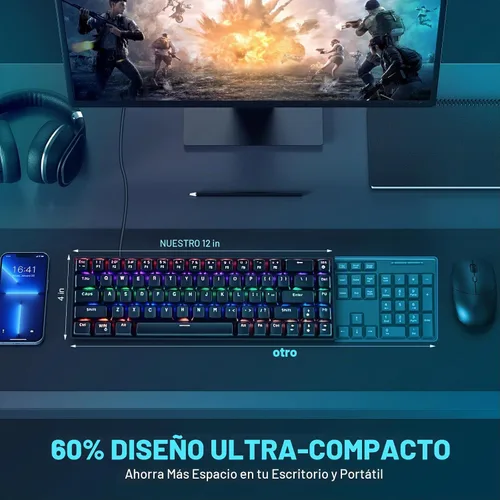 Vista 3 de RaceGT AZERTY - Teclado y mouse para juegos, teclado y mouse con cable, teclado retroiluminado ergonómico, teclado silencioso para PC con teclado