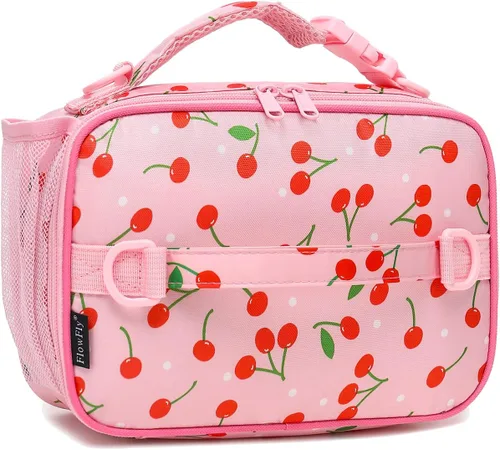 Vista 12 de FlowFly - Lonchera infantil, bolsa escolar aislada duradera con correa de hombro y soporte para botellas, minihielera térmica resistente al agua
