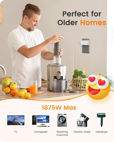 Vista 7 de LENCENT Adaptador de salida de 2 clavijas a 3 clavijas, extensor de enchufe de pared, enchufe de pared múltiple con 3 salidas de CA, expansor