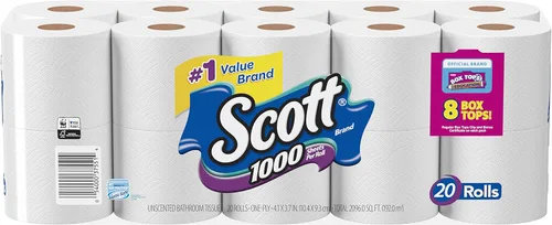 Vista 10 de Scott 1000 hojas por rollo, 8 rollos de papel higiénico, papel de baño