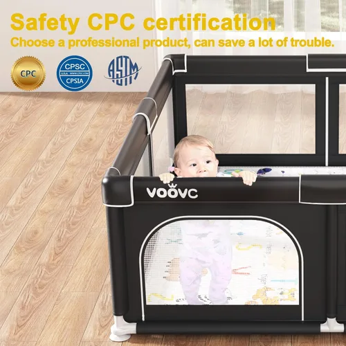 Vista 5 de Corralito prémium para bebés con alfombrilla, 71 x 60 pulgadas, corralito extragrande para bebés y niños pequeños, centro de actividades