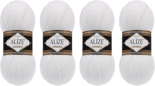 Vista 9 de Alize Lanagold - Hilo para tejer, lana para manualidades, mezcla de hilo para tejer a mano, cálida, suave, natural, gruesa, tejida a mano, lote de 4