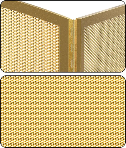 Vista 6 de Pantalla para chimenea Fire Beauty de 3 paneles, hierro forjado, 122 cm (L) x 74 cm (H), cubierta protectora contra chispas (Dorado Pulverulento)