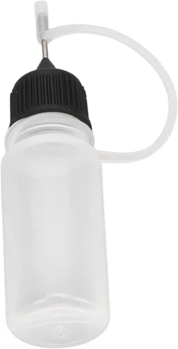 Vista 3 de Dioche Botella exprimible con punta de aguja, botella aplicadora de punta de aguja, cubierta de goma negra suave, 0.3 fl oz para tinta