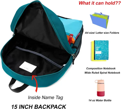 Vista 4 de HawLander Mochila para niños pequeños para niños pequeños que se adapta a 3 a 6 años, 15 pulgadas, D Verde Azul, S, Mochilas Daypack