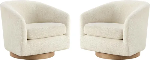 Vista 53 de CHITA - Silla giratoria decorativa, tapizada en terciopelo con certificación FSC, estilo barril, para sala de estar, completamente ensamblada