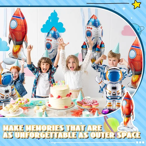 Vista 7 de RoundFunny 8 globos de cohete para el espacio exterior, globos de aluminio para astronautas espaciales, naves espaciales, cohetes, temática