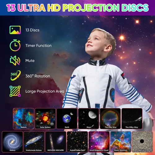 Vista 2 de FlyLily Proyector de galaxia, planetario 12 en 1, proyector de estrellas y galaxias para dormitorio, proyector de luz nocturna de estrella galaxia