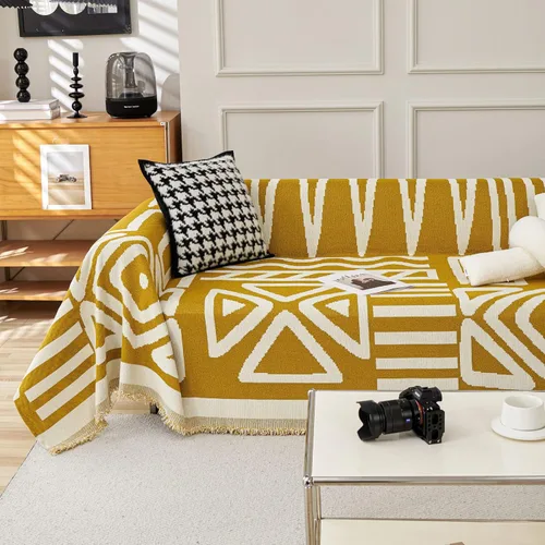 Vista 46 de VClife Funda bohemia de felpilla para sofá, apta para mascotas, gruesa, beige, crema, blanco, a cuadros, triangular, con borlas, agradable a