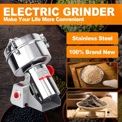 Vista 9 de Samger 700g Electric Grain Mill Grinder, 1800W 110V Copper Motor Swing Type Commercial Grinders, High Speed 28000RPM Superfine Grinding Machine