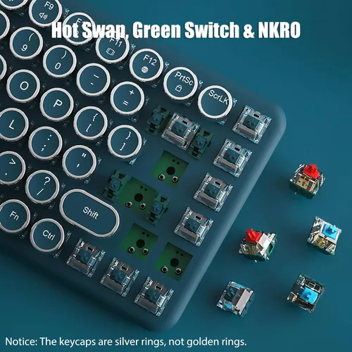 Vista 4 de Teclado de máquina de escribir inalámbrico de 2.4 GHzBluetoothUSB-C Teclado mecánico para juegos con cable blanco cálido retroiluminado LED de 84