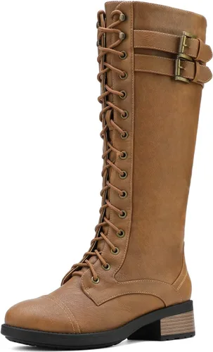 DREAM PAIRS - Botas de poliuretano a la rodilla para mujer, estilo de equitación o combate