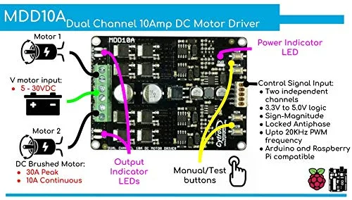 Vista 4 de Cytron 10A Controlador de motor de CC bidireccional de doble canal. 5-25V, pico de 30 A