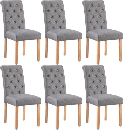 Vista 19 de Yaheetech Juego de 4 sillas de comedor tapizadas de tela con botones y patas de madera maciza para el hogar, restaurante, comedor, gris oscuro