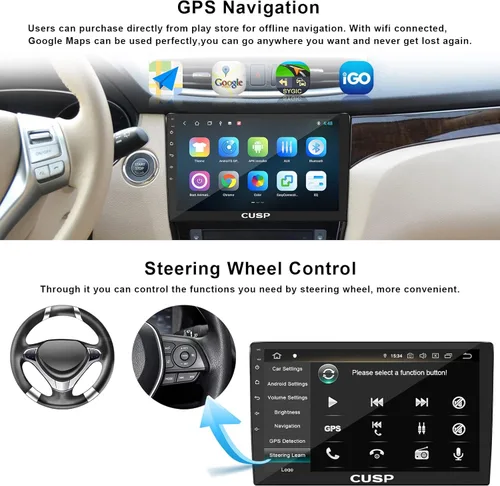 Vista 4 de CUSP Radio estéreo universal doble DIN de 10.1 pulgadas, Android 4G+64G CarPlay y Android Auto In-Dash GPS Bluetooth reproductor multimedia, WiFi