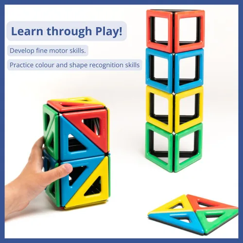 Vista 3 de Polydron Kit de formas extra magnéticas para niños, juego de construcción educativa, multicolor, juguete 3D de geometría creativa para desarrollo