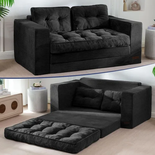 Vista 12 de MAXYOYO Sofá cama plegable, sofá biplaza convertible con almohadas Beige