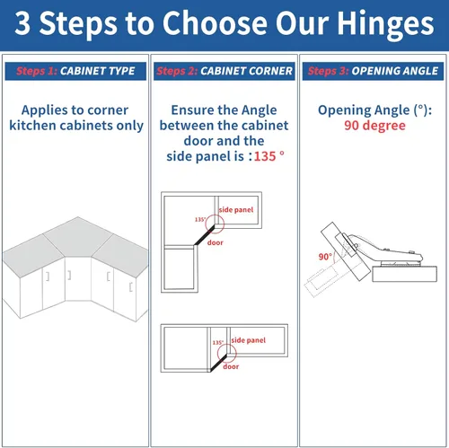 Vista 2 de TamBee Bisagras de gabinete de 45° con cierre suave para puerta de cocina, oculta, cierre suave, ajuste 3D para gabinete de esquina de 135 grados