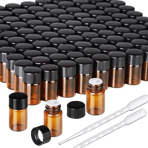 Teenitor Paquete de 100 botellas de aceite esencial, botella de vidrio ámbar, botellas de aceite esencial de 0.1 fl oz, botellas de muestra de