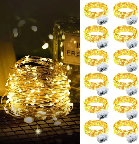 Aogist Guirnalda de luces LED, 3 modos, funciona con pilas, impermeable, alambre plateado, 7 pies, luciérnaga, luna estrellada, tarro, luces para