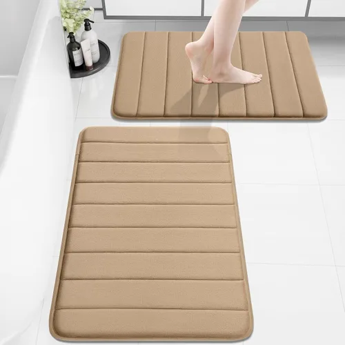 Vista 64 de Buganda Juego de 2 alfombras y tapetes de baño de espuma viscoelástica, lavables a máquina, suaves, antideslizantes, absorbentes, para baño, ducha