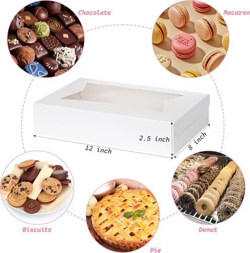 Vista 2 de Yeplan Paquete de 10 cajas de panadería con ventana, cajas de galletas de 12 x 8 x 2.5 pulgadas, cajas blancas para donas, magdalenas, tartas