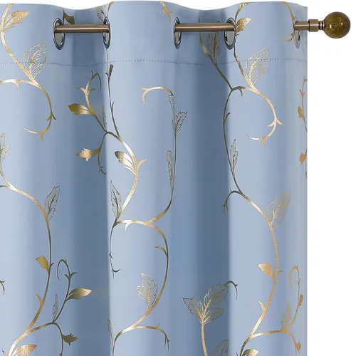 Vista 218 de BUHUA - Cortinas opacas con estampado floral de vid para dormitorio, sala Blanco grisáceo