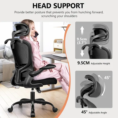 Vista 4 de FelixKing - Silla de oficina con reposacabezas, silla de escritorio ergonómica con ruedas, silla giratoria cómoda para tareas con soporte lumbar