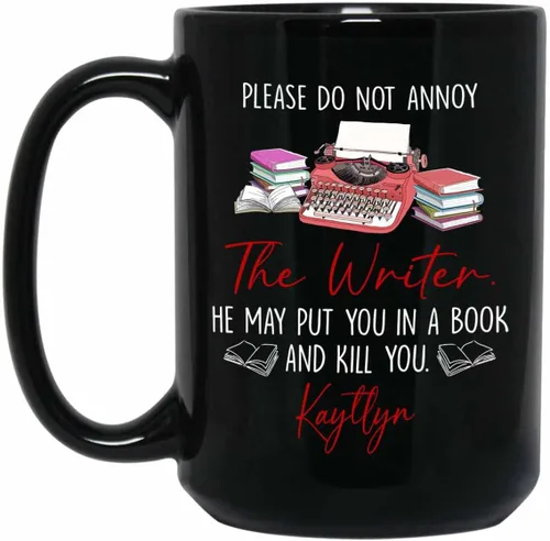 Vista 12 de Taza de café con texto en inglés «A Truly Amazing Author Is Hard To Find Difficult To Part With And Impossible To Forget», taza de café negra