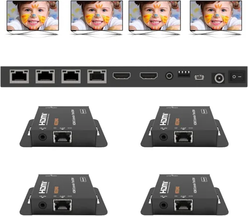Vista 2 de Divisor extensor HDMI 1x4 4K sobre Cat6 70m/230ft POC con 4 receptores IR Control EDID HDMI sobre Ethernet Splitter