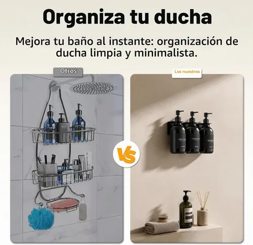 Vista 4 de Juego de 3 dispensadores de champú y acondicionador, montaje en pared, sin 3 Negro